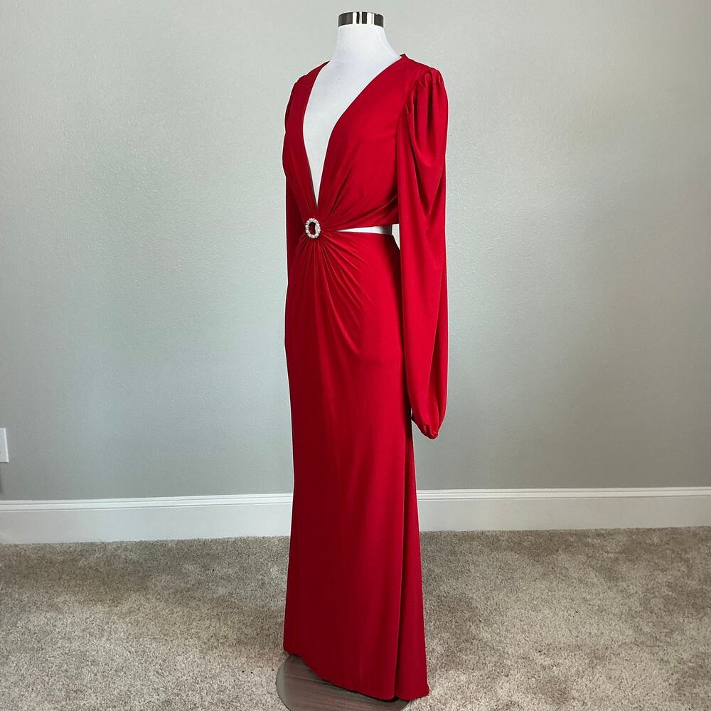 Mac Duggal 26727 Red Evening Gown Long Sleeve Cut Out Column Dress Size 10 - Picture 5 of 13